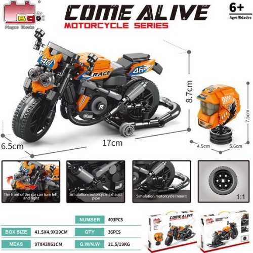 Klocki konstrukcyjne pomarańczowy motocykl, 403 elementy