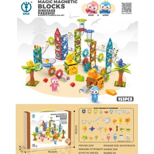 Klocki magnetyczne ZOO Ball, zestaw 153 szt.