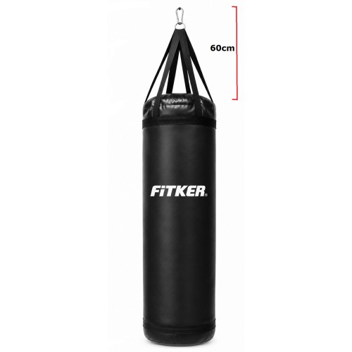 Worek bokserski Fitker® PRO z pasami, PVC, czarny - 180X60cm