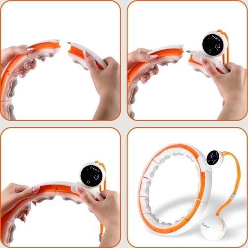 HHM21 HULA HOOP TPE WHITE/ORANGE MAGNETIC WITH WEIGHT + COUNTER HMS