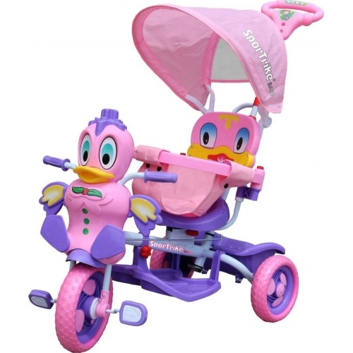 3-kołowy rower dziecięcy Purple Duck Kids Bike + dźwięki + daszek + barierka + podnóżek + uchwyt + schowek