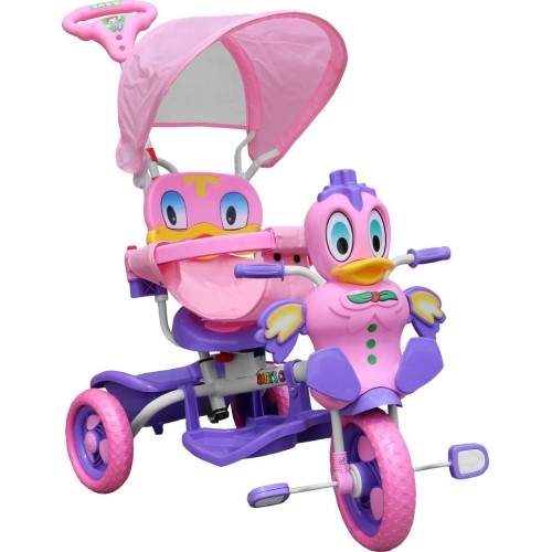 3-kołowy rower dziecięcy Purple Duck Kids Bike + dźwięki + daszek + barierka + podnóżek + uchwyt + schowek