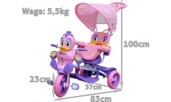 3-kołowy rower dziecięcy Purple Duck Kids Bike + dźwięki + daszek + barierka + podnóżek + uchwyt + schowek