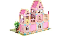 Drewniany domek z akcesoriami, 183 szt.