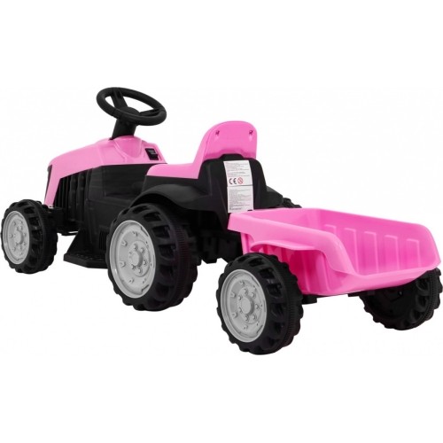 Traktor z przyczepą, różowy