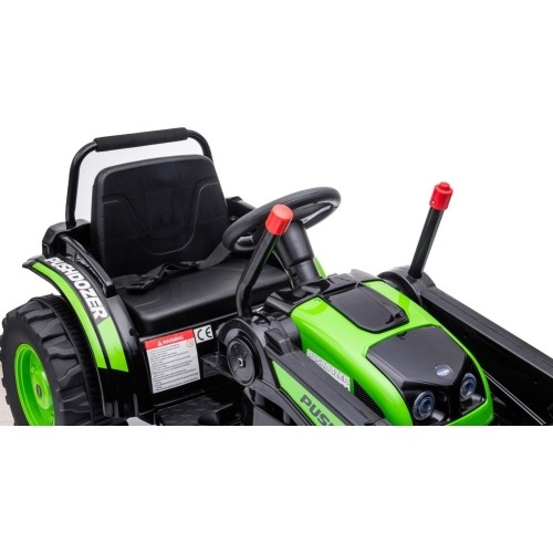 Pojazd elektryczny traktor z koparką, zielony