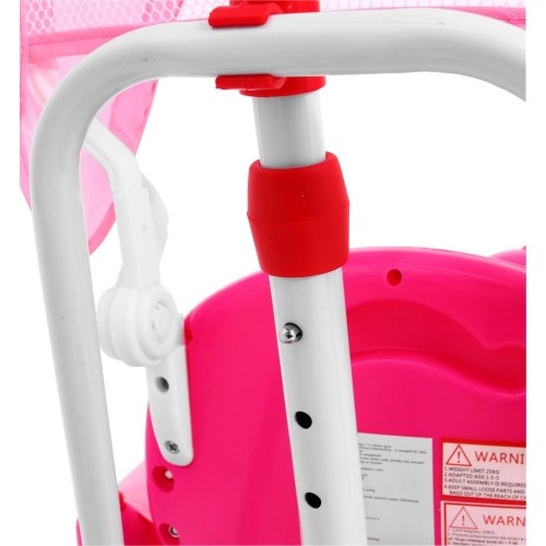 Trójkołowy rowerek dziecięcy Elephant Pink + dźwięki + daszek + barierka + podnóżek + rączka + koszyk