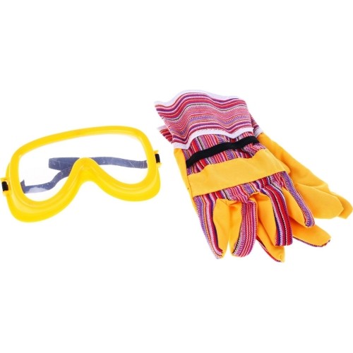 Duży zestaw z piłą łańcuchową, rękawice, okulary i kask