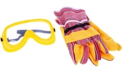 Duży zestaw z piłą łańcuchową, rękawice, okulary i kask