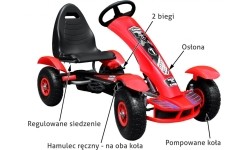 Duży gokart z pompowanymi czerwonymi kołami