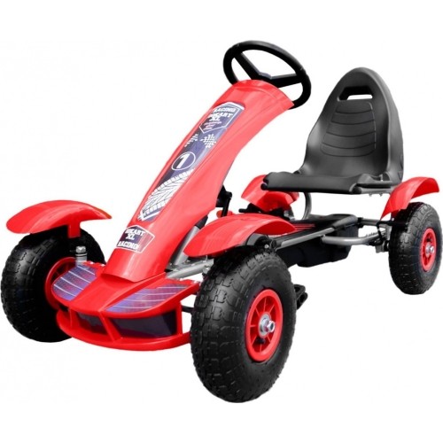 Duży gokart z pompowanymi czerwonymi kołami
