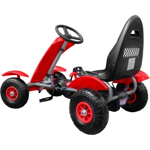 Duży gokart z pompowanymi czerwonymi kołami