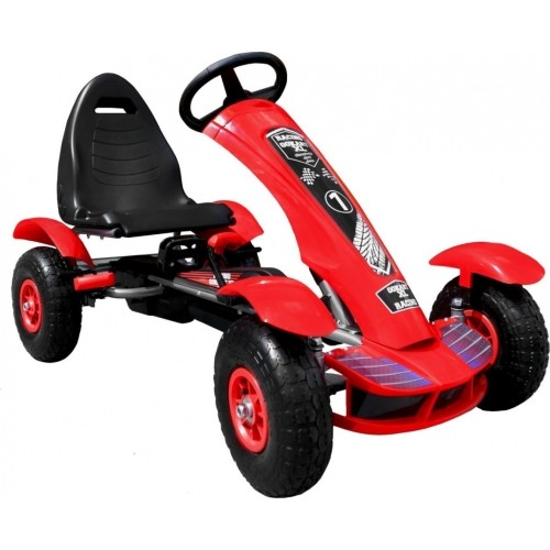 Duży gokart z pompowanymi czerwonymi kołami