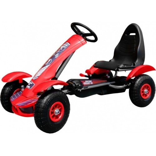Duży gokart z pompowanymi czerwonymi kołami