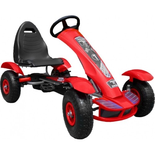 Duży gokart z pompowanymi czerwonymi kołami