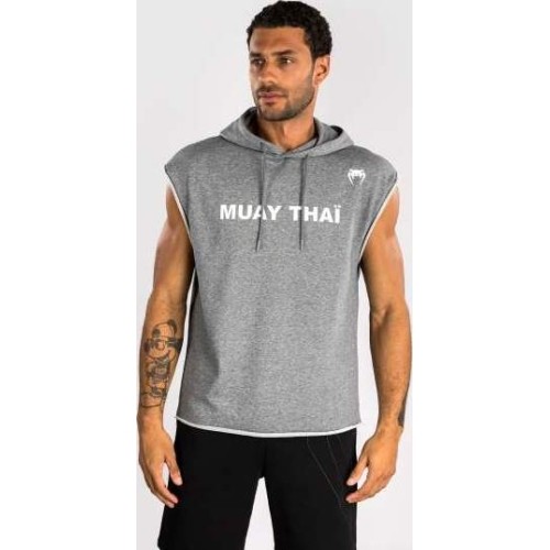 Bluza z kapturem bez rękawów Venum Muay Thai VT, szary melanż