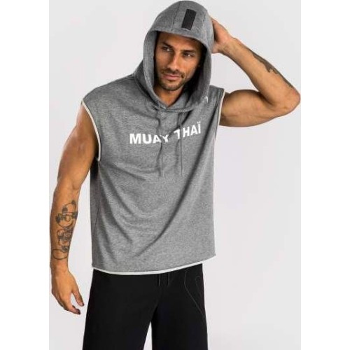 Bluza z kapturem bez rękawów Venum Muay Thai VT, szary melanż