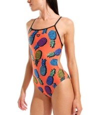 Damski strój kąpielowy Pineapples Tie Back, pomarańczowo-czarny, 34 - 350