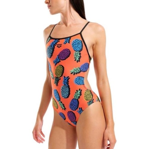 Damski strój kąpielowy Pineapples Tie Back, pomarańczowo-czarny, 34 - 350