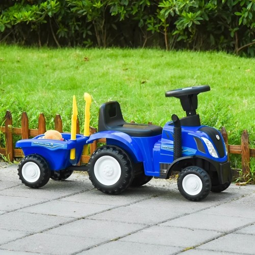 Traktor jeżdżący dla dzieci z przyczepą, interaktywną kierownicą i dźwiękami, niebieski