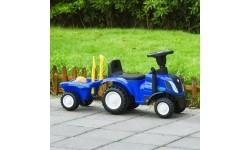 Traktor jeżdżący dla dzieci z przyczepą, interaktywną kierownicą i dźwiękami, niebieski