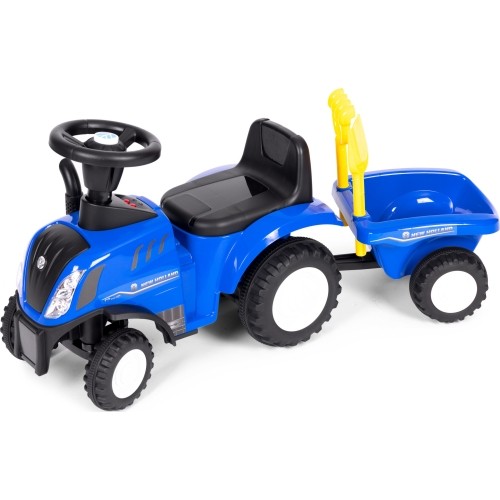 Traktor jeżdżący dla dzieci z przyczepą, interaktywną kierownicą i dźwiękami, niebieski