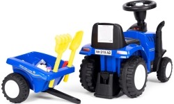 Traktor jeżdżący dla dzieci z przyczepą, interaktywną kierownicą i dźwiękami, niebieski