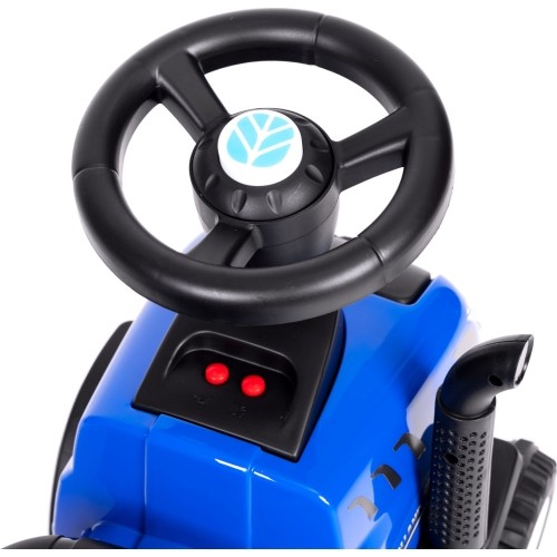 Traktor jeżdżący dla dzieci z przyczepą, interaktywną kierownicą i dźwiękami, niebieski