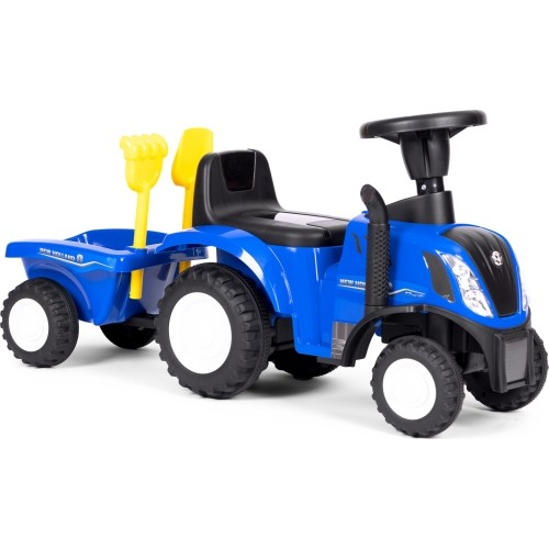 Traktor jeżdżący dla dzieci z przyczepą, interaktywną kierownicą i dźwiękami, niebieski