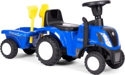 Traktor jeżdżący dla dzieci z przyczepą, interaktywną kierownicą i dźwiękami, niebieski