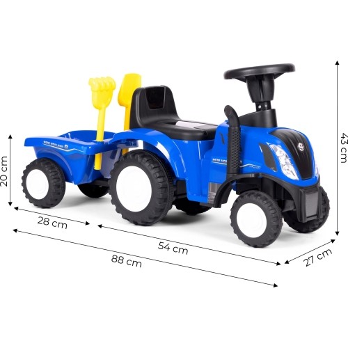 Traktor jeżdżący dla dzieci z przyczepą, interaktywną kierownicą i dźwiękami, niebieski