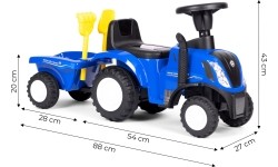 Traktor jeżdżący dla dzieci z przyczepą, interaktywną kierownicą i dźwiękami, niebieski