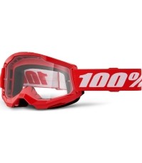 Dziecięce gogle motocrossowe 100% Strata 2 Youth - Czerwony, przezroczyste plexi