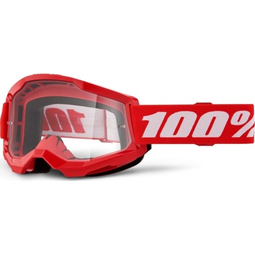 Dziecięce gogle motocrossowe 100% Strata 2 Youth - Czerwony, przezroczyste plexi