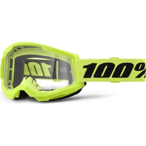 Dziecięce gogle motocrossowe 100% Strata 2 Youth - Neonowy żółty, przezroczyste plexi