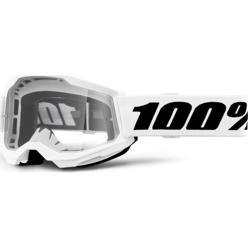 Dziecięce gogle motocrossowe 100% Strata 2 Youth - Biały, przezroczyste plexi