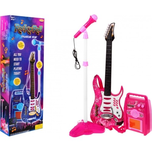 Gitara elektryczna ze wzmacniaczem, różowa