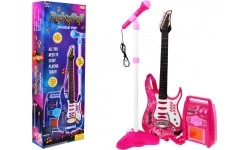 Gitara elektryczna ze wzmacniaczem, różowa