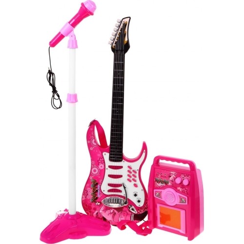 Gitara elektryczna ze wzmacniaczem, różowa