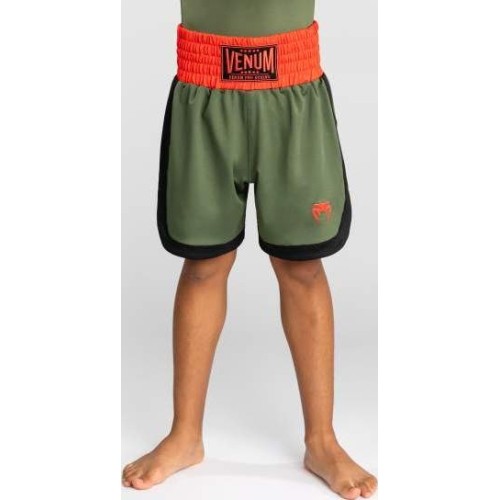 Dziecięce spodenki bokserskie Venum Classic, zielony khaki / pomarańczowy