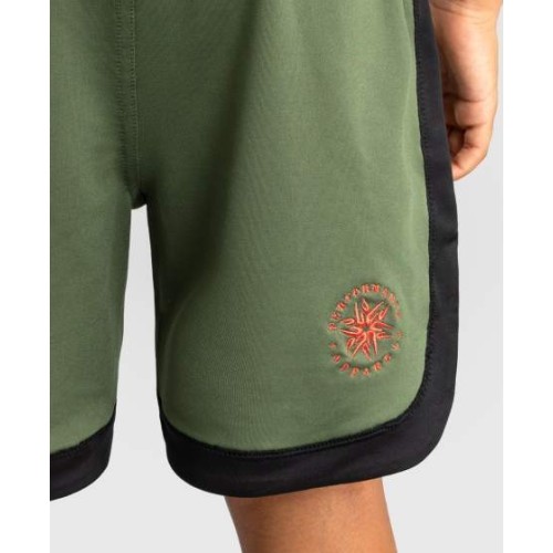 Dziecięce spodenki bokserskie Venum Classic, zielony khaki / pomarańczowy
