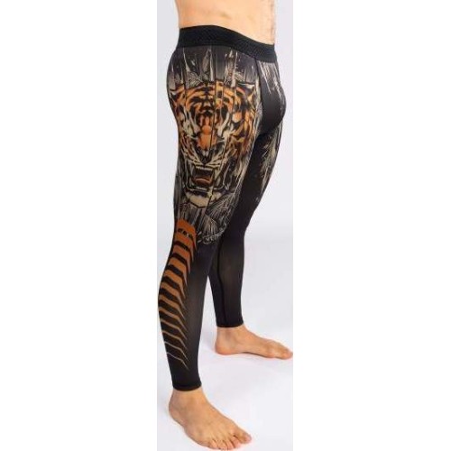 Męskie legginsy sportowe Venum Tiger, czarno-neonowe pomarańczowe