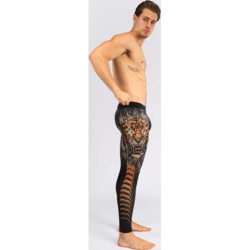 Męskie legginsy sportowe Venum Tiger, czarno-neonowe pomarańczowe