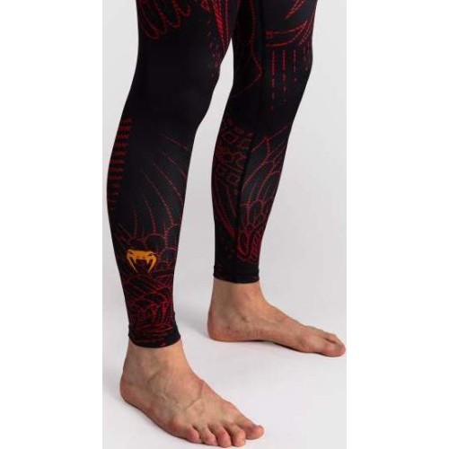 Legginsy Venum Quetzal Fury, czarne/czerwone/pomarańczowe