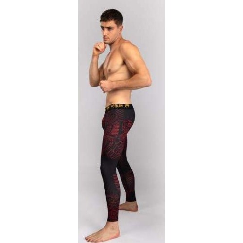 Legginsy Venum Quetzal Fury, czarne/czerwone/pomarańczowe