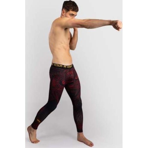 Legginsy Venum Quetzal Fury, czarne/czerwone/pomarańczowe