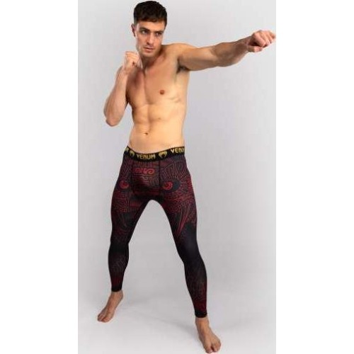 Legginsy Venum Quetzal Fury, czarne/czerwone/pomarańczowe