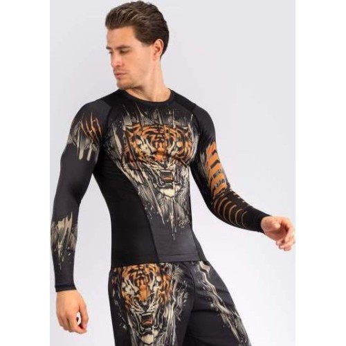 Męski rashguard Venum Tiger z długim rękawem, czarny/neonowy pomarańczowy
