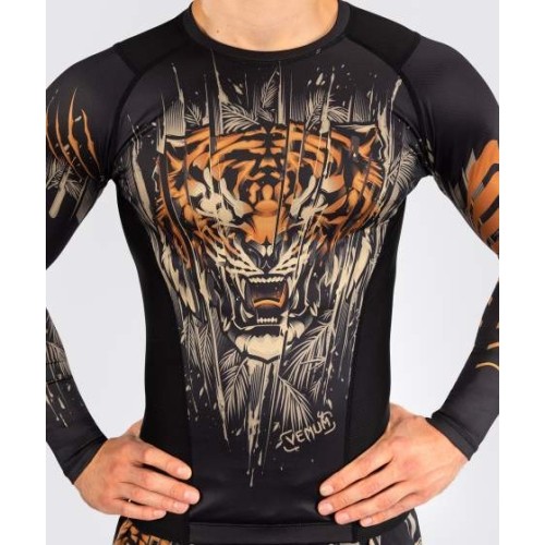 Męski rashguard Venum Tiger z długim rękawem, czarny/neonowy pomarańczowy
