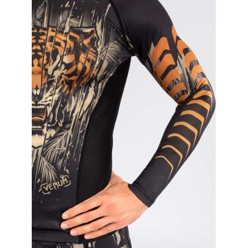 Męski rashguard Venum Tiger z długim rękawem, czarny/neonowy pomarańczowy